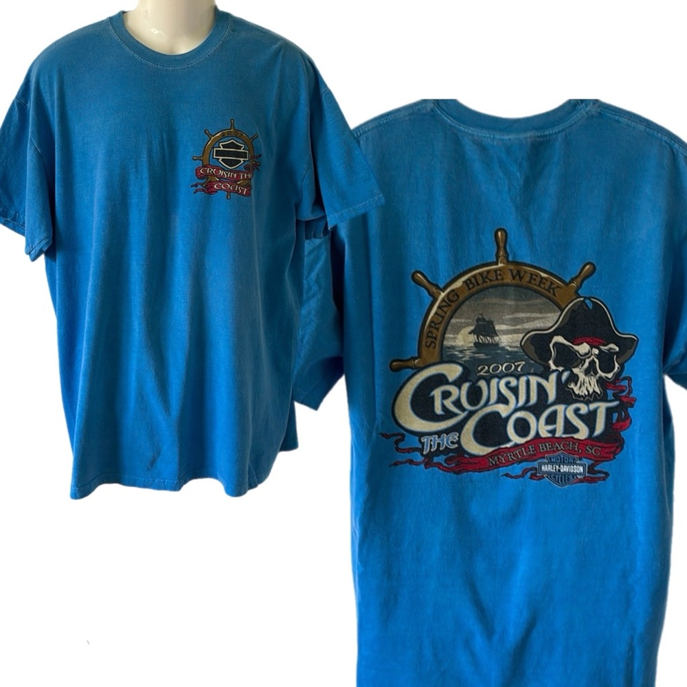 Retro Y2K Harley Davidson Myrtle Beach Bike Week Pirate Ship Wheel Bike tee